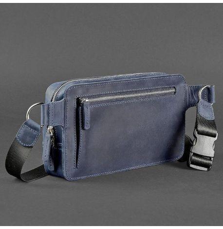 Поясна сумка-бананка Dropbag Maxi шкіряна (темно-синя) шкіра Crazy Horse