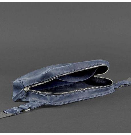Поясна сумка-бананка Dropbag Maxi шкіряна (темно-синя) шкіра Crazy Horse
