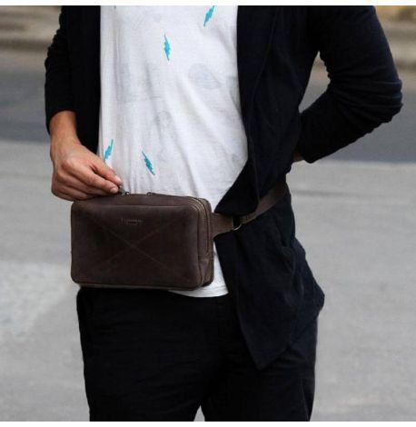 Поясна сумка-бананка Dropbag Maxi шкіряна (темно-коричнева)