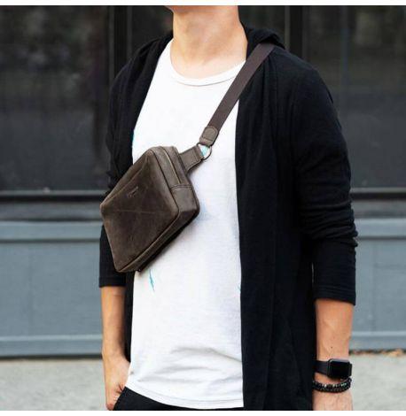 Поясна сумка-бананка Dropbag Maxi шкіряна (темно-коричнева)