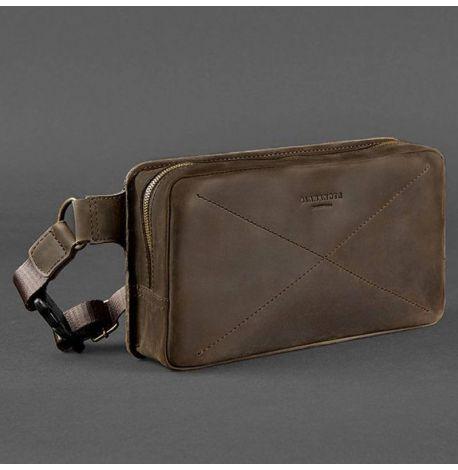 Поясна сумка-бананка Dropbag Maxi шкіряна (темно-коричнева)