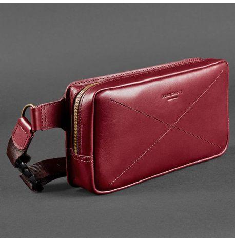 Поясная сумка-бананка Dropbag Maxi кожаная (бордовая) кожа Krast