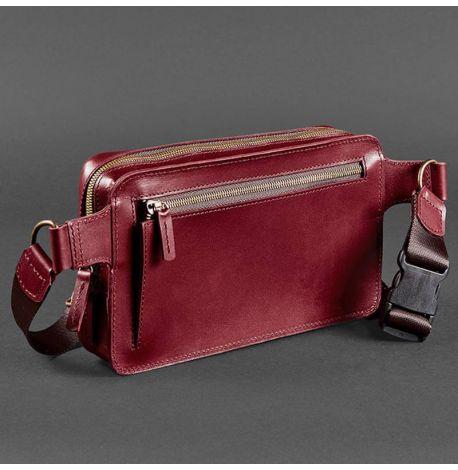 Поясная сумка-бананка Dropbag Maxi кожаная (бордовая) кожа Krast