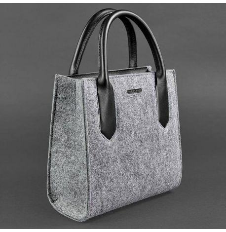 Жіноча фетрова сумка крос-боді зі шкіряними вставками (сіра-чорна)