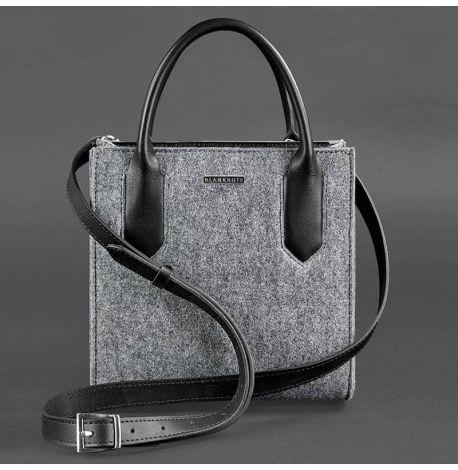 Жіноча фетрова сумка крос-боді зі шкіряними вставками (сіра-чорна)