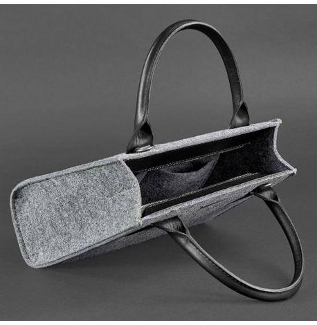 Жіноча фетрова сумка крос-боді зі шкіряними вставками (сіра-чорна)