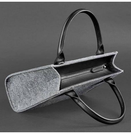 Жіноча фетрова сумка крос-боді зі шкіряними вставками (сіра-чорна)