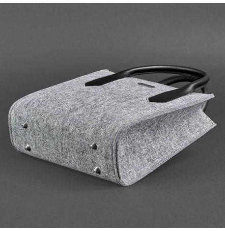 Жіноча фетрова сумка крос-боді зі шкіряними вставками (сіра-чорна)