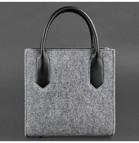 Жіноча фетрова сумка крос-боді зі шкіряними вставками (сіра-чорна)