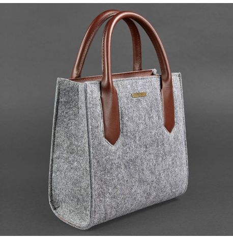 Жіноча фетрова сумка крос-боді зі шкіряними вставками (сіра-коричнева)