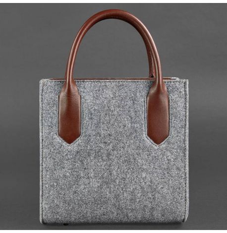 Жіноча фетрова сумка крос-боді зі шкіряними вставками (сіра-коричнева)