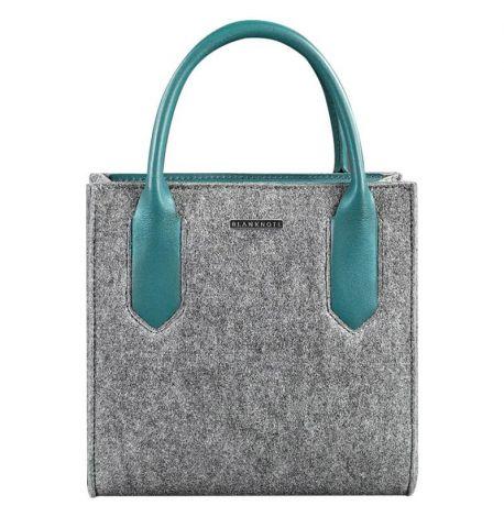 Жіноча фетрова сумка крос-боді зі шкіряними вставками (сіра-бірюзова)