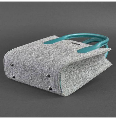 Жіноча фетрова сумка крос-боді зі шкіряними вставками (сіра-бірюзова)