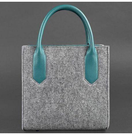 Жіноча фетрова сумка крос-боді зі шкіряними вставками (сіра-бірюзова)