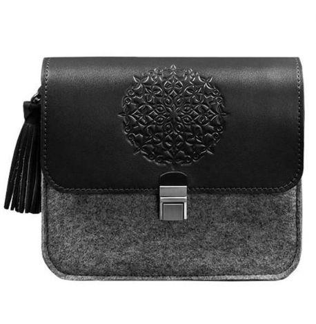 Жіноча фетрова сумка зі шкіряними вставками «Лілу» (сіра-чорна)