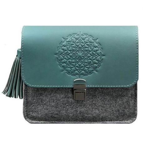 Жіноча фетрова сумка зі шкіряними вставками «Лілу» (сіра-бірюзова)