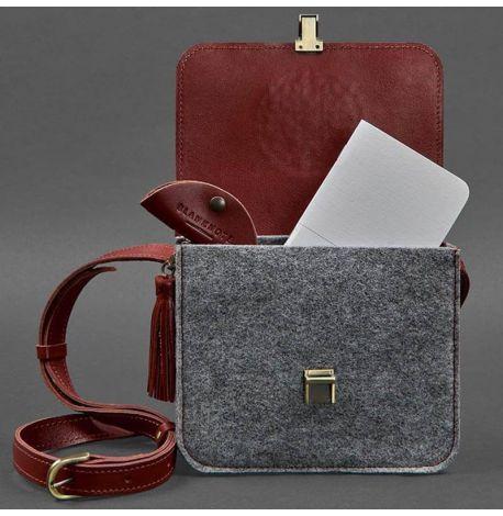 Жіноча фетрова сумка зі шкіряними вставками «Лілу» (сіра-бордова)