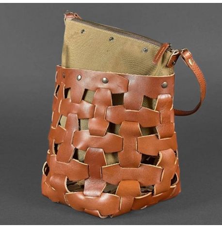 Жіноча шкіряна сумка «Пазл М» (світло-коричнева)