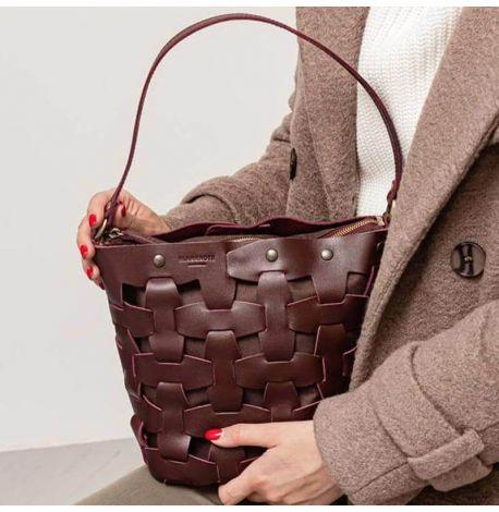 Жіноча шкіряна сумка «Пазл М» (бордова)