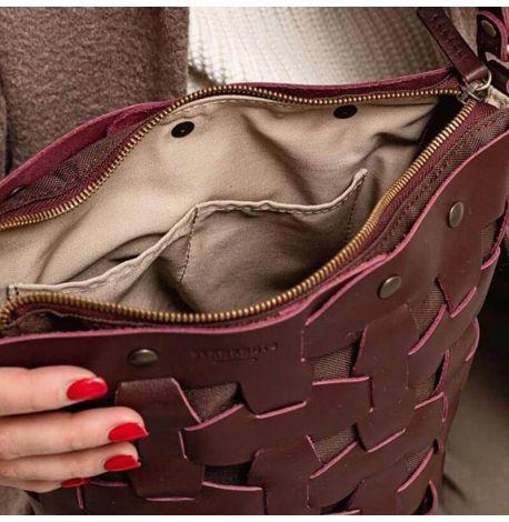 Жіноча шкіряна сумка «Пазл М» (бордова)