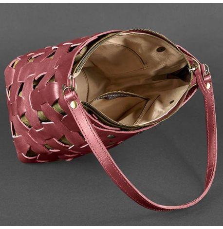 Жіноча шкіряна сумка «Пазл М» (бордова)