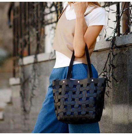 Жіноча шкіряна сумка «Пазл L» (чорна) шкіра Crazy Horse