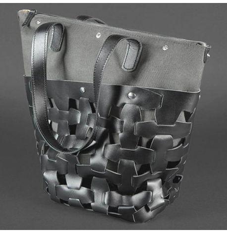 Женская кожаная плетеная сумка «Пазл L» (черная)