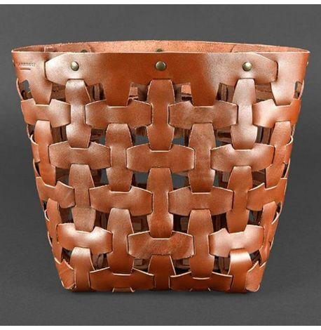 Женская кожаная плетеная сумка «Пазл L» (светло-коричневая)