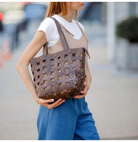 Жіноча шкіряна сумка «Пазл L» (темно-коричнева) шкіра Crazy Horse