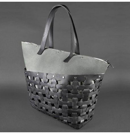 Женская кожаная плетеная сумка «Пазл XL» (черная)