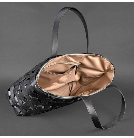 Женская кожаная плетеная сумка «Пазл XL» (черная)