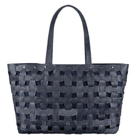 Женская кожаная плетеная сумка «Пазл XL» (темно-синяя) кожа Crazy Horse