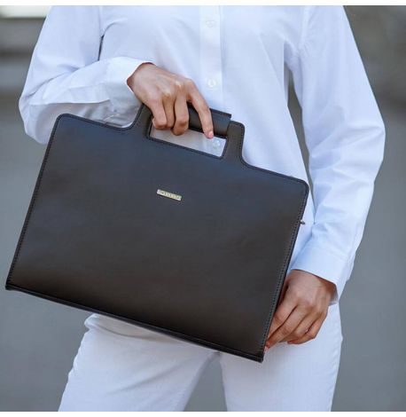 Кожаная сумка для ноутбука и документов (черная) кожа Krast