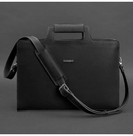Кожаная сумка для ноутбука и документов (черная) кожа Krast