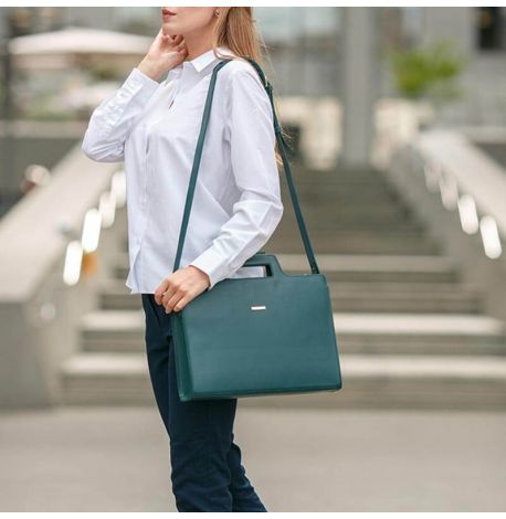 Женская кожаная сумка для ноутбука и документов (зеленая)