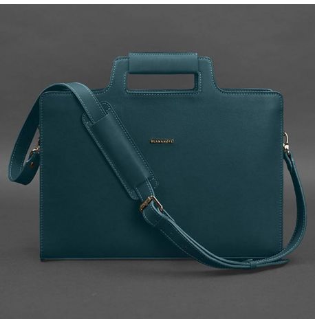 Женская кожаная сумка для ноутбука и документов (зеленая)