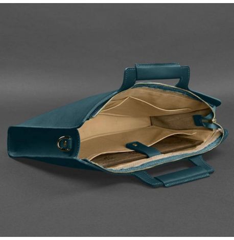 Женская кожаная сумка для ноутбука и документов (зеленая)