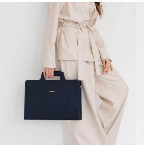 Шкіряна сумка для ноутбука та документів (темно-синя)