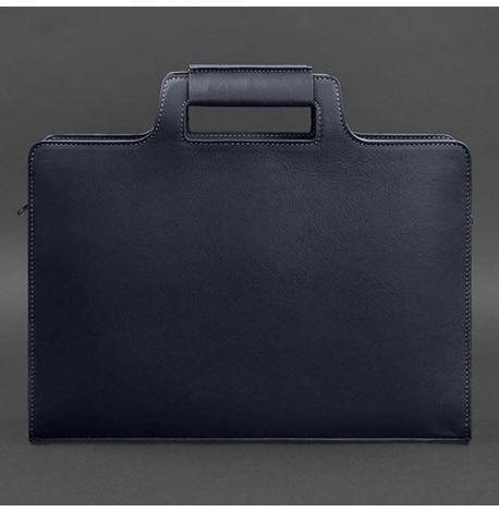 Шкіряна сумка для ноутбука та документів (темно-синя)