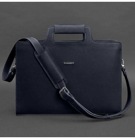 Шкіряна сумка для ноутбука та документів (темно-синя)