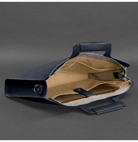 Шкіряна сумка для ноутбука та документів (темно-синя)