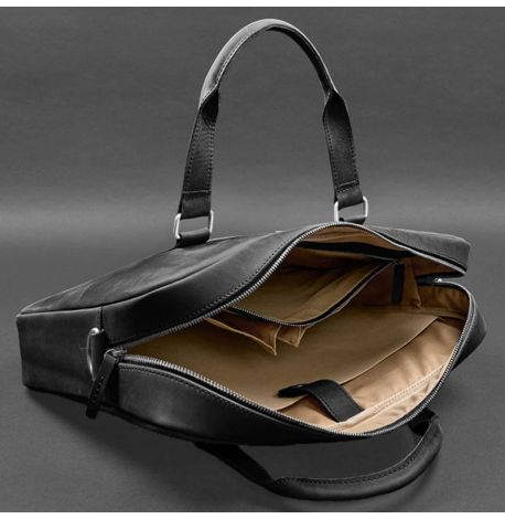 Кожаная сумка для ноутбука и документов (черная) кожа Crazy Horse