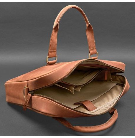 Шкіряна сумка для ноутбука та документів (світло-коричнева) шкіра Crazy Horse