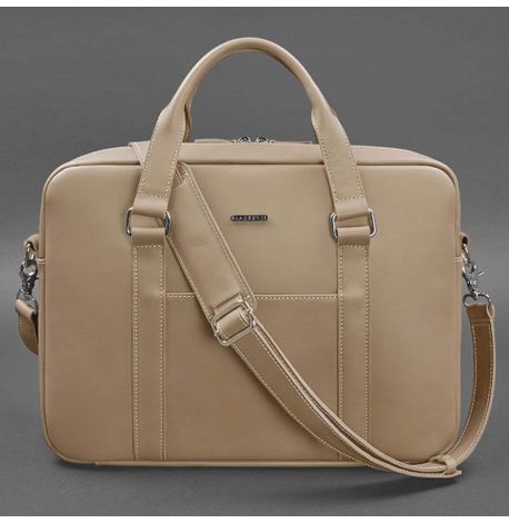 Кожаная сумка для ноутбука и документов (бежевая)