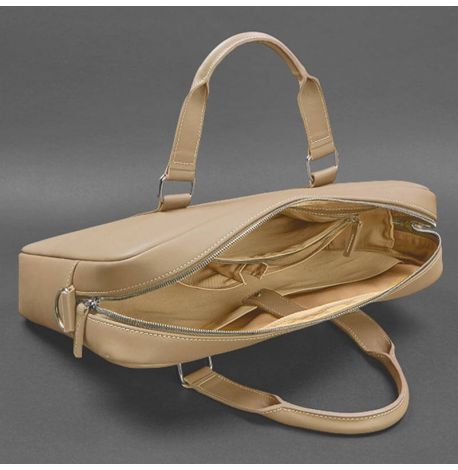 Кожаная сумка для ноутбука и документов (бежевая)