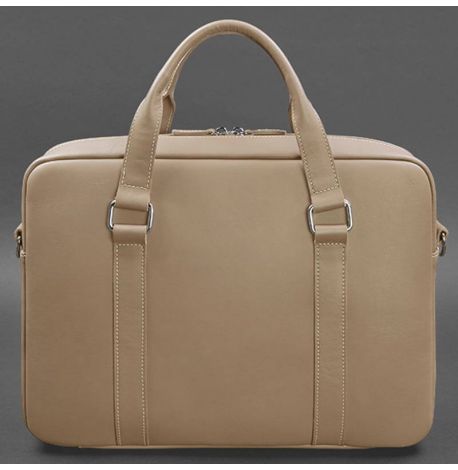 Кожаная сумка для ноутбука и документов (бежевая)