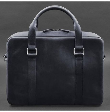 Кожаная сумка для ноутбука и документов (темно-синяя) кожа Crazy Horse