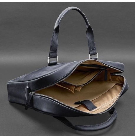 Кожаная сумка для ноутбука и документов (темно-синяя) кожа Crazy Horse