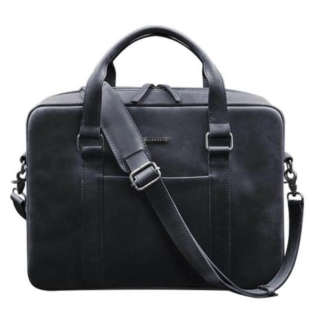 Кожаная сумка для ноутбука и документов (темно-синяя) кожа Crazy Horse