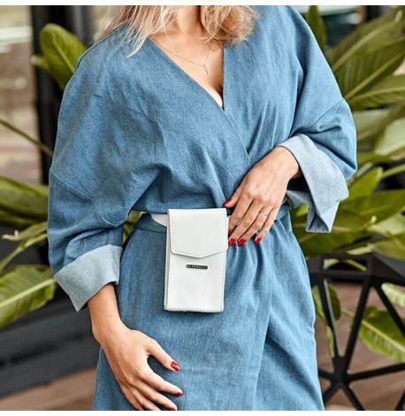 Женская вертикальная кожаная поясная-кроссбоди сумка Mini (белая)